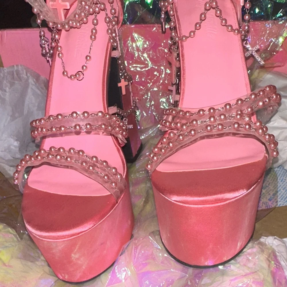 Pink Platform Heels with Chain Detail